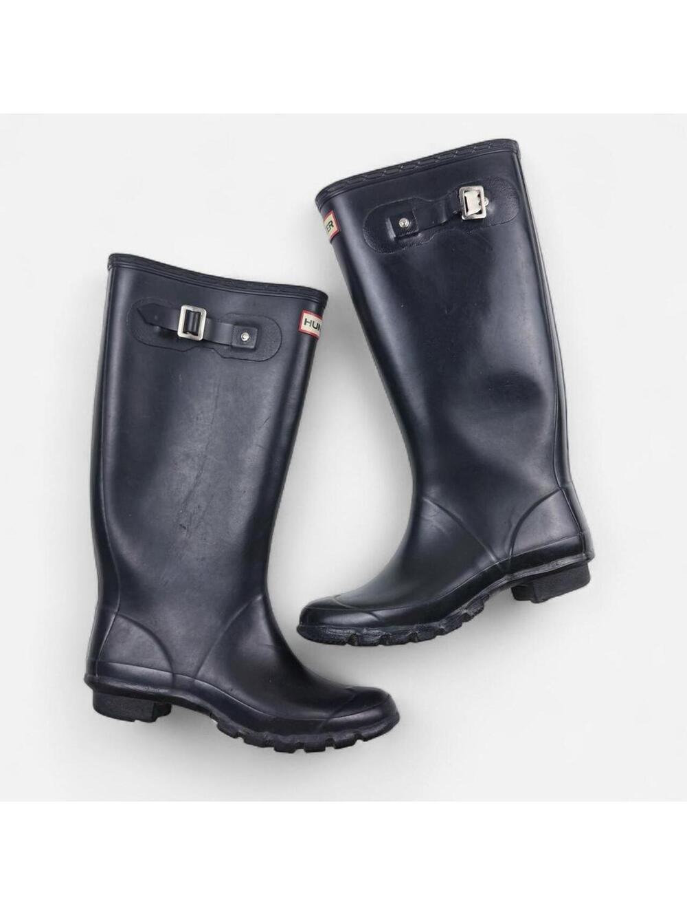 Hunter Tall Glossy Rubber Rain Boots in Black